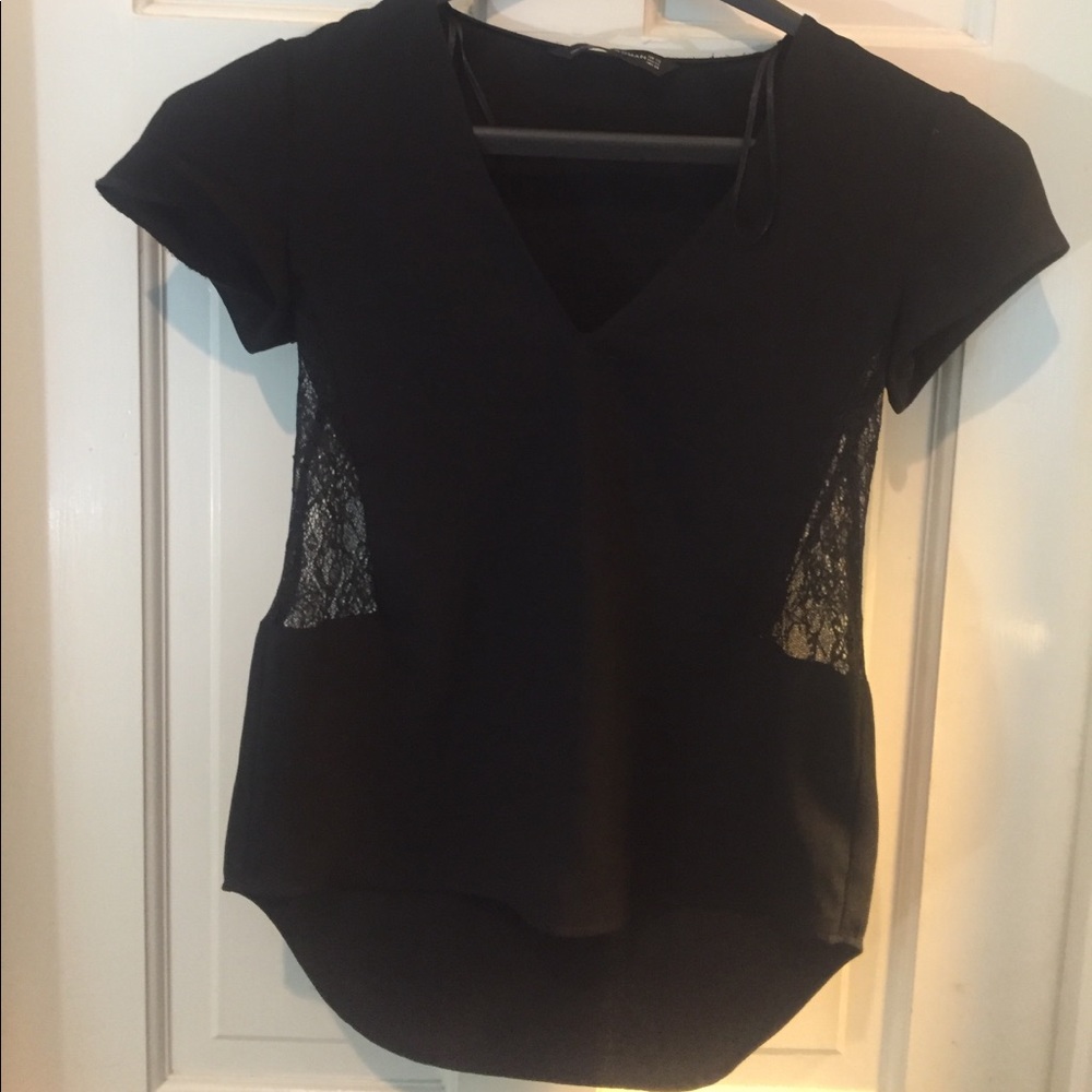 Zara Sexy Asymmetric Black Lace Derail Shirt